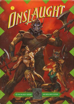 Onslaught box art for Sega Genesis